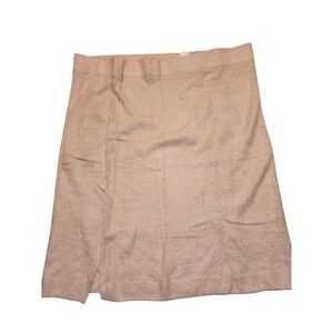 Isaac Mizrahi Live Peach Tan Knit Midi Skirt Plus 2XP Elastic Waist Side Slit